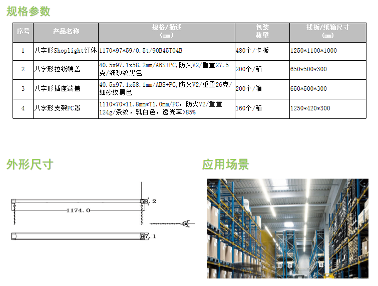 Shop light 八字形